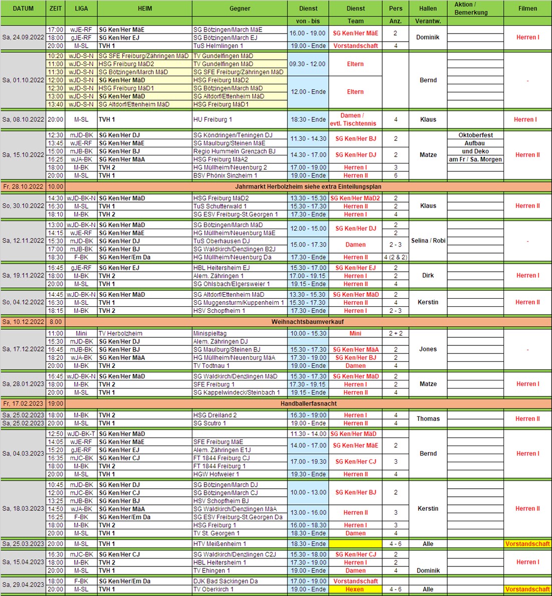 Hallendienstplan 2022/23